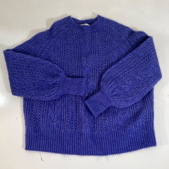 La Maille Sézane XS Cable Knit Sweater In Blue Mohair & Wool XS - Picture 2 of 13